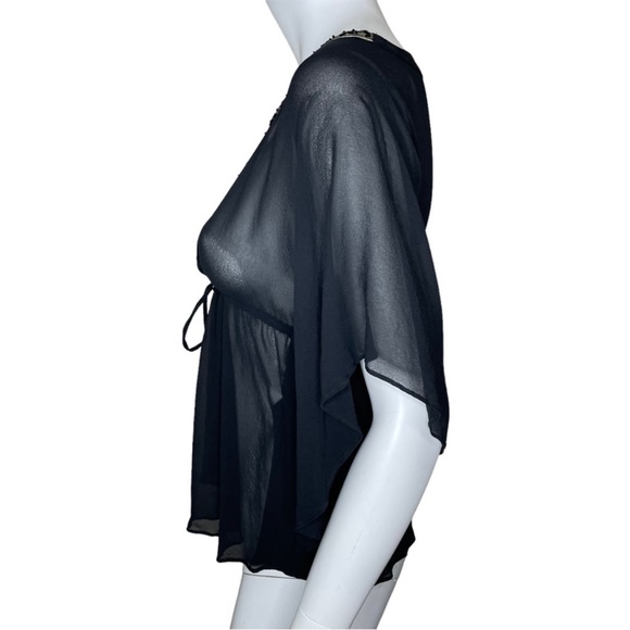 Vintage 2005 Banana Republic 100% Silk Black Embroidered Blouse Batwing Empire - Picture 4 of 7